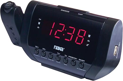 NAXA Electronics NRC-167 Wall-Projection Dual Alarm Clock with Built-in USB Device Charger (Black)