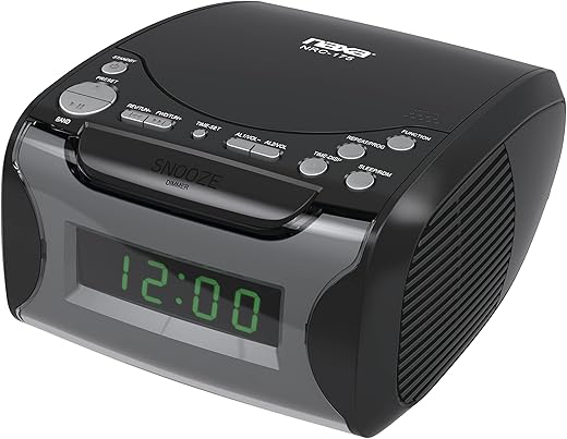 NAXA Electronics NRC-175 Digital Alarm Clock Tuning AM/FM Radio and CD Player - Black Lacquer