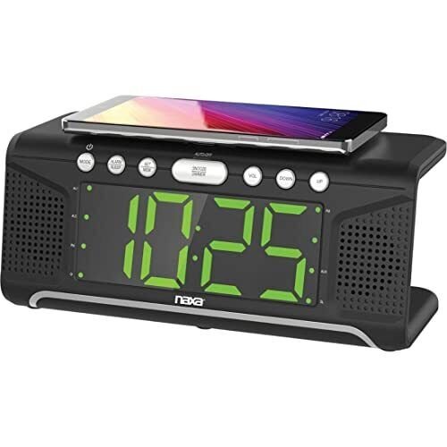 Naxa Electronics NRC-190 Dual Alarm Clock with Qi Wireless Charging Function ...