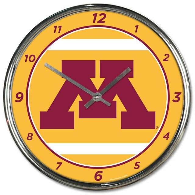 NCAA College Minnesota Golden Gophers 12" Round Chrome Wall Clock Fan Cave Decor