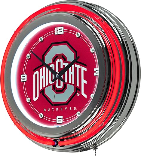 NCAA Ohio State University Chrome Double Ring Neon Clock, 14