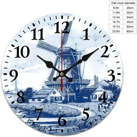 Nederland Cute Vintage Dutch Windmill Delft Blue Silent Wall Clock, Vintage