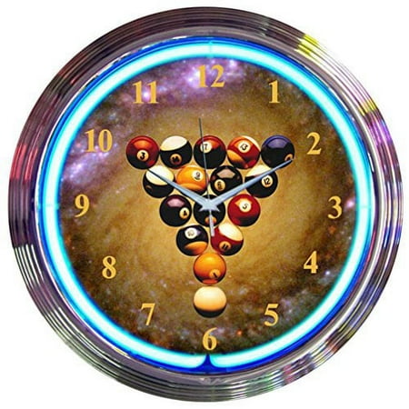 Neonetics Bar and Game Room Billiards Space Balls Neon Wall Clock, 15-Inch