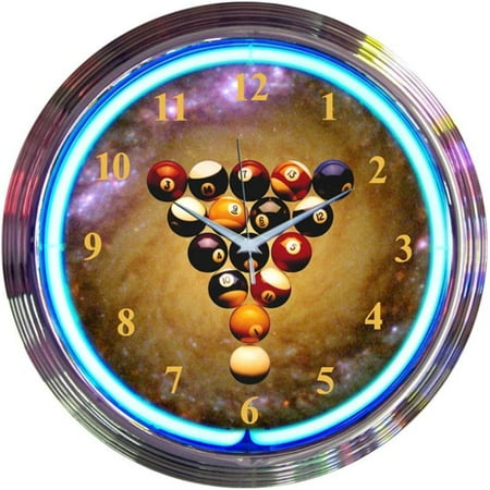 Neonetics Bar and Game Room Billiards Space Balls Neon Wall Clock, 15-Inch