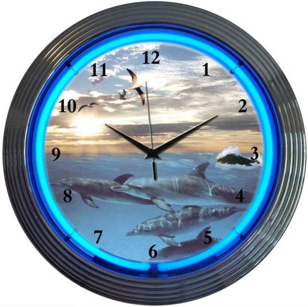 Neonetics Bar and Game Room Dolphins at Sea Neon Wall Clock, 15-Inch