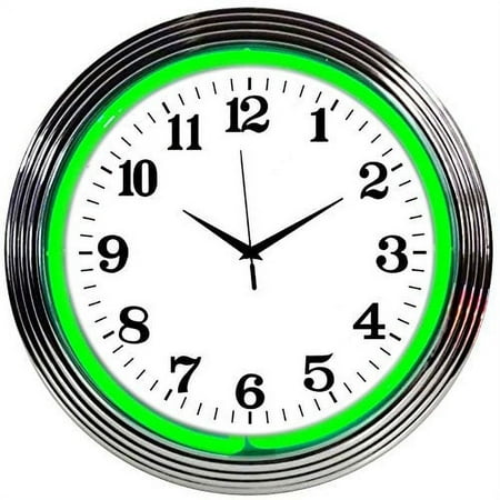 Neonetics Bar and Game Room Neon Alphanumeric Wall Clock with Green Neon and Chrome Rim, 15-Inch