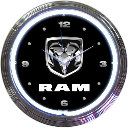 Neon RAM Wall Clock Neonetics 15-Inch Modern Garage Decor Auto Enthusiast COOL BLUE Light Neon