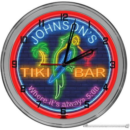 Neon Themed Parrot Tiki Bar 16 Light Up Blue Neon Clock