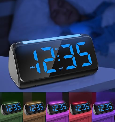 Netzu Digital Alarm Clock, Alarm Clocks for Bedrooms with 8 Color Night Light, Large LED Display, Dual Alarm, Dimmer, USB Charger Port, Bedside Clock for Kids, Seniors (Upgrade) (Blue)