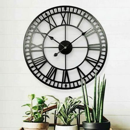 NeveLance Weatherproof Garden Clock Retro Numerals Vintage Simple Iron Art Outdoor Clock Battery Operated Silent 40cm