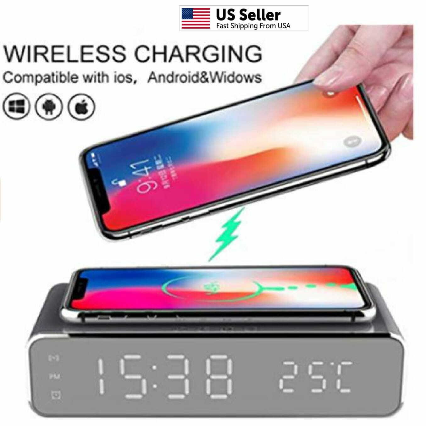 New 2024 15 w Digital LED Desk Alarm Clock Thermometer Wireless Charger