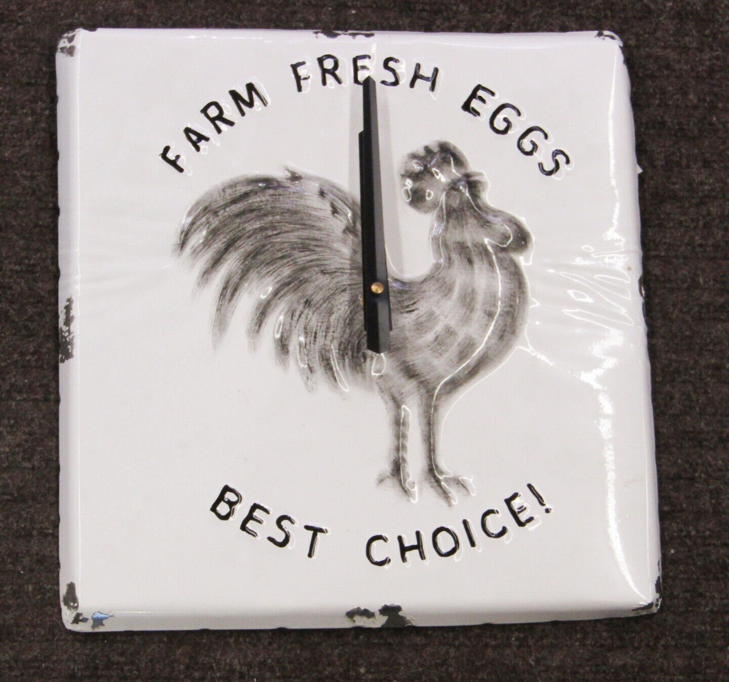 NEW FARMERS MARKET ROOSTER MOTIF 12 " KITCHEN CLOCK WITH DISTRESSED EDGES