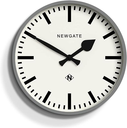 NEWGATE® Number Three Railway Wall Clock - Round Clock - Kitchen Clock - Clocks for Living Room - Office Clock - Contemporary Case - Marker Dial - Station Clock (Posh Gray)