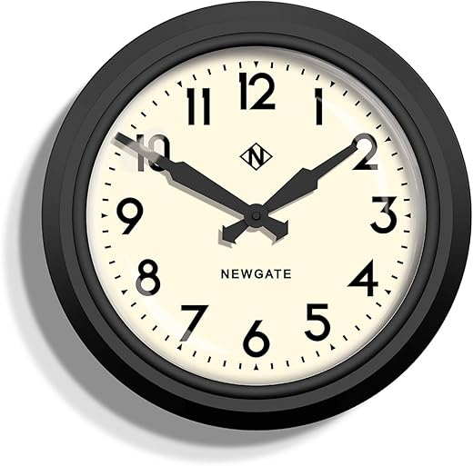 NEWGATE® The Electric - Black Station Wall Clock - Retro Mid-Century - Round Metal Wall Clock - Living Room Clock - Office Clock - Designer Clock (Black with Cream Dial)