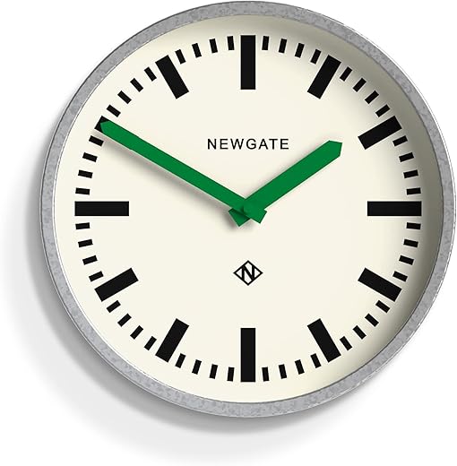 NEWGATE® The Luggage Wall Clock - Metal Clock - Analog Wall Clock - Retro Clock - Kitchen Wall Clocks - Round Wall Clock - British Design - Station Clock (Green Hands)