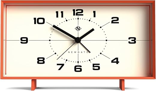 NEWGATE 'Wideboy' Retro Inspired Rectangular Alarm Clock in a Soft matt Silicone. with Silent Sweep Movement. Ideal for mantels, Tables and desks (Orange Case, Cream Dial)