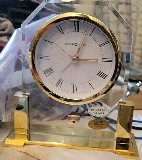 New In Box Howard Miller Paramount 613-573 Quartz Alarm Clock Brass And Glass