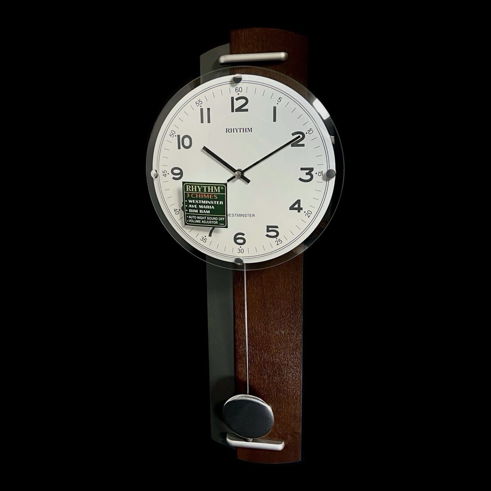 NEW Rhythm Steinway Modern Wooden Triple Chiming Pendulum Wall Clock CMJ592NR06