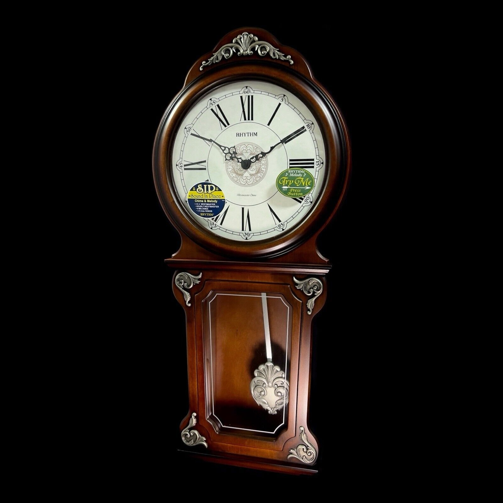 NEW Rhythm WSM Lauren Wooden Chiming & Musical Pendulum Wall Clock CMJ380CR06