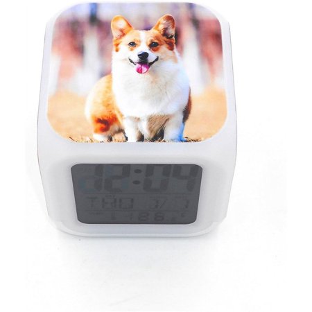 New Welsh Corgi Dog Pup Yellow Led Alarm Clock Creative Desk Table Clock Multipurpo[3805]