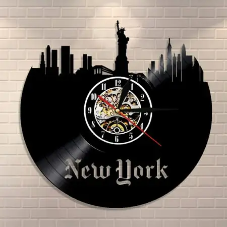 New York City Vinyl Record Wall Clock NY Statue of Liberty Skyline Wall Art Modern Wall Clock USA Tourism Travel Gift Clock