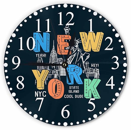 New York City Wall Clock New York Theme Clock 10 Inch Silent Non-Ticking Clocks Battery Operated for Home Living Laundry Room Kitchen Bedroom Office