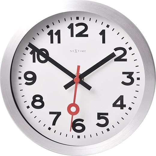 NEXTIME Wall Clock/Table Clock Station Clock Station, Very Silent, Round, White, ø 19 cm