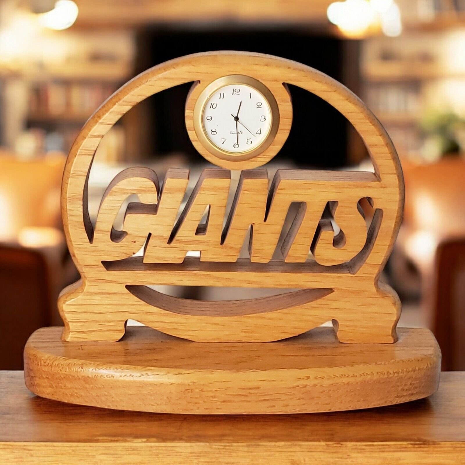 NFL New York Giants Football Laser Cut Wood Quartz Mantel Desk Clock New Battery