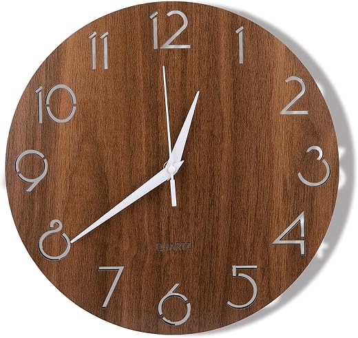 Nicunom 12 Inch Wooden Wall Clock, Cut-Out Numbers Design, Rustic Country Style Wall Clocks, Silent Non-Ticking, Decor for Home Living Room Bedroom Kitchen Office - Battery Operated