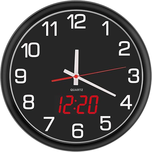 Night Light Wall Clock Battery Operated with LED Display, 12 Inch Silent Non-Ticking Quartz Wall Clock for Bedrooms, Classroom, Kitchen, Living Room