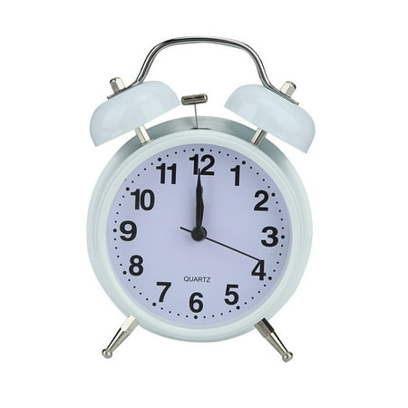 Night Luminous Vintage Full Metal Cases Alarm Clock Double Bell Bedside Alarm Clock(White)