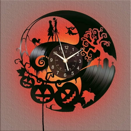 Nightmare Christmas Vinyl Record Wall Clock, Christmas Nightmare Decorations Gifts, 12 Wall Lamp 7 Colors Change Luminous Wall Clock With Remote