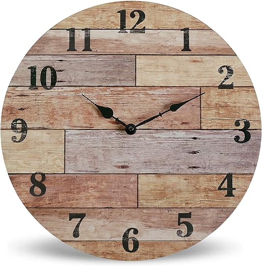 NIKKY HOME 16 Rustic Coastal Round Wall Clock Battery Operated Silent Noiseless Farmhouse Beach Clock Spliced Wood Design for Nautical Theme Bathroom, Kitchen, Living Room, Bedroom