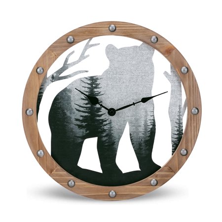 Nikky Home Forest Bear 14.88 Wood Wall Clock,Slient Movement