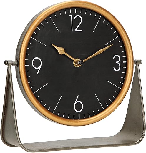 NIKKY HOME Modern Table Clock, Large Desk Clock with Simple Design, Metal Tabletop Clock Silent Non-Ticking with Battery Powered for Bedroom, Living Room