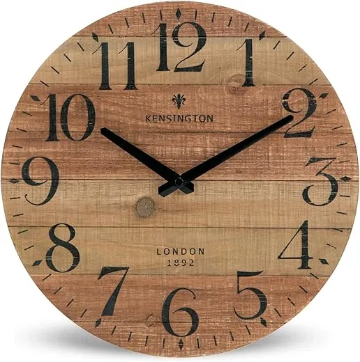 NIKKY HOME Rustic Farmhouse Wood Wall Clock - 12 Inch Battery Operated Silent Non Ticking Distressed Wooden Shiplap Clock for Kitchen, Living Room, Bedroom, Bathroom