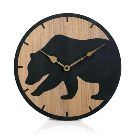 Nikky Home Slient Grizzly Bear 12 Wood Wall Clock