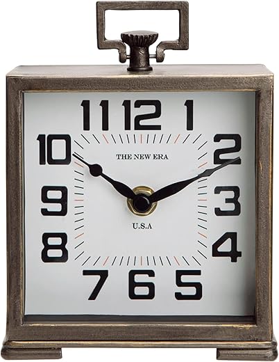 NIKKY HOME Vintage Silent Non-Ticking Table Clock, Shelf Desk Top Clock Battery Operated, Retro Home Decor for Living Room Mantel Desktop Countertop, Antique Brown