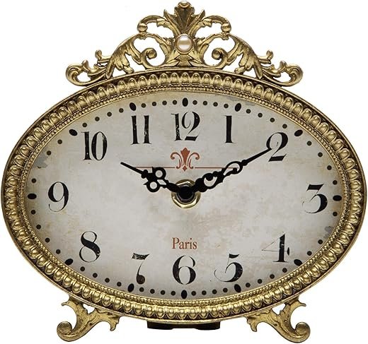 NIKKY HOME Vintage Table Clock, French Turquoise Color Rococo Style Desk Clock Battery Operated Rustic Design, Home Décor for Living Room, Bedroom, Bedside, Desk, Gift Clock - Gold