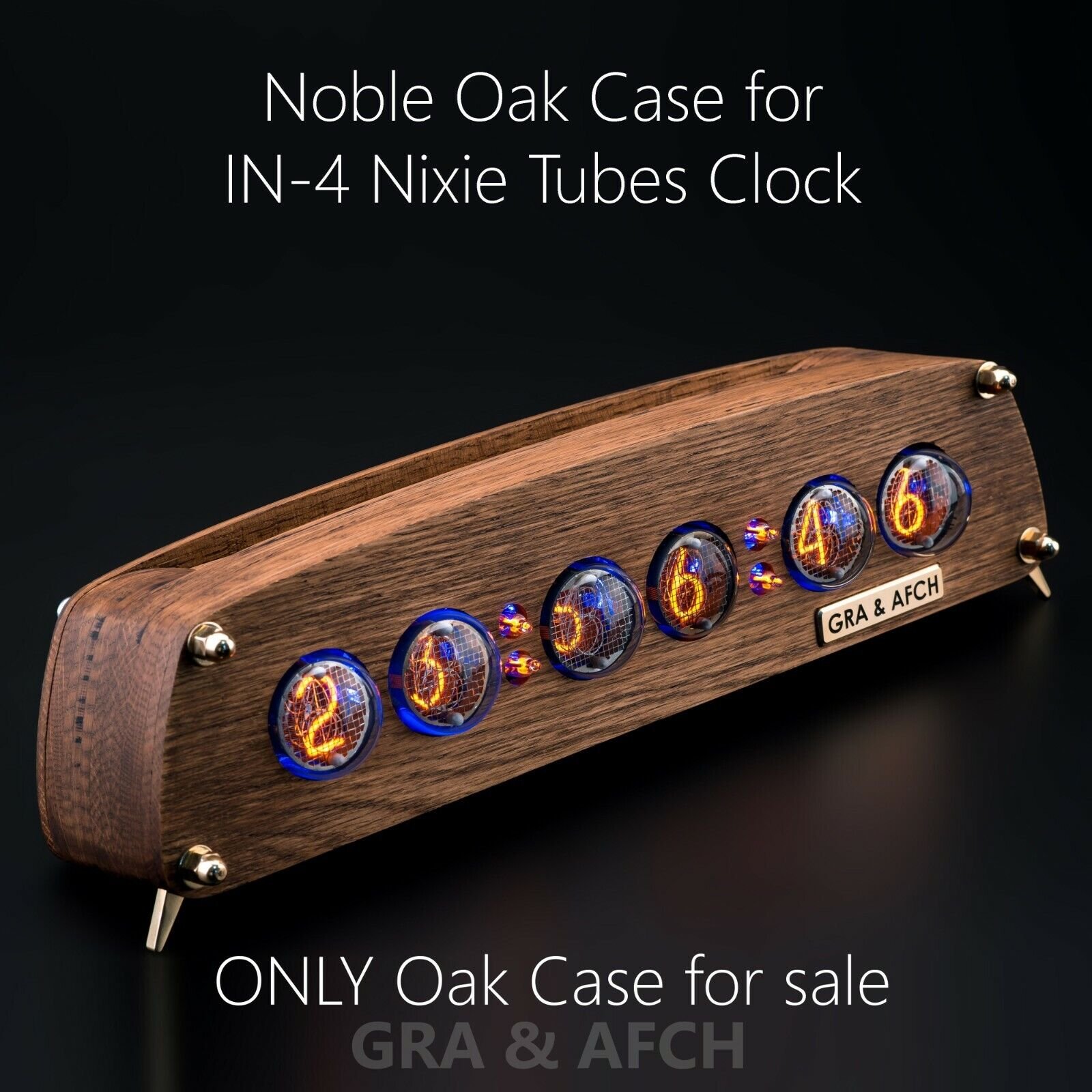 Nixie Tubes Clock IN-4 Case Oak Case Format 12/24H Temp F/C Slot Machine