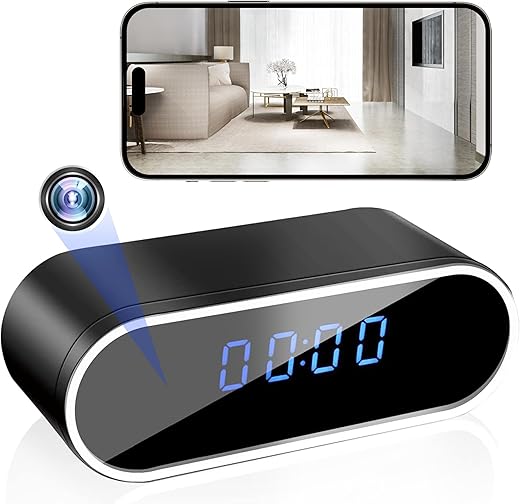 NJINALW Hidden Camera Clock, WiFi Spy Camera HD 1080P Wireless Mini Camera with Night Vision, Motion Detection, and Remote Viewing, Nanny Cam for Home/Indoor Security