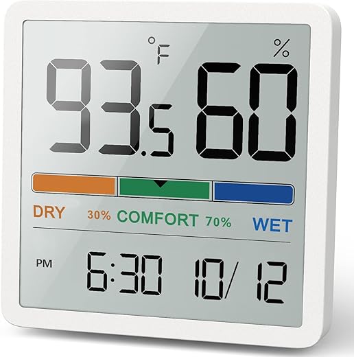 NOKLEAD Hygrometer Indoor Thermometer, Desktop Digital Thermometer with Temperature and Humidity Monitor, Accurate Humidity Gauge Room Thermometer with Clock (White)