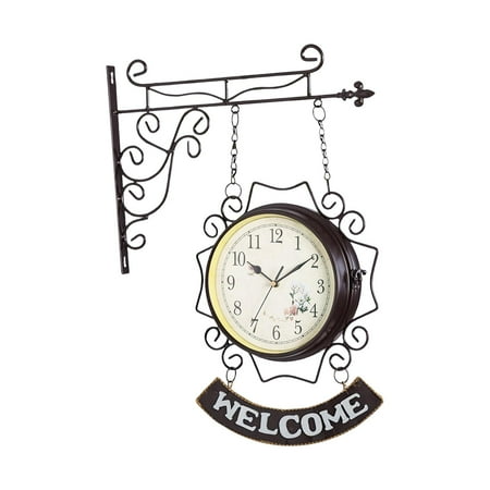 Nordic Double Sided Wall Clock Creative Classic Iron Double Faced Silent Decorative Round For Hallway Living Room Outdoor Bedroom Decoration Coffee