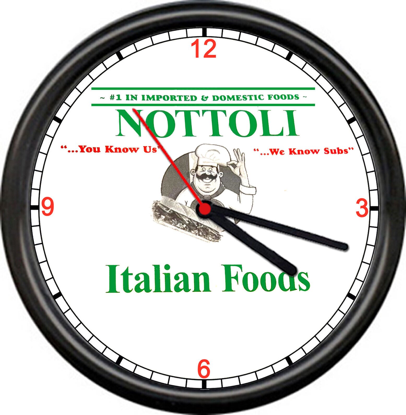 Nottoli Italian Foods Import & Domestic Restaurant Diner Style Wall Clock