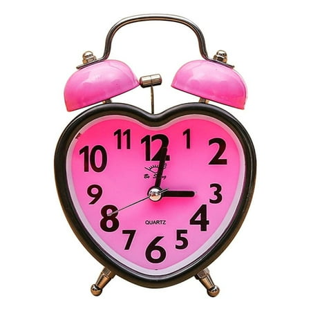 NUOLUX Heart Shape Double Bell Alarm Clock No Ticking Twin Bell Alarm Clock with Nightlight for Kids Girls Bedrooms (Random Color)