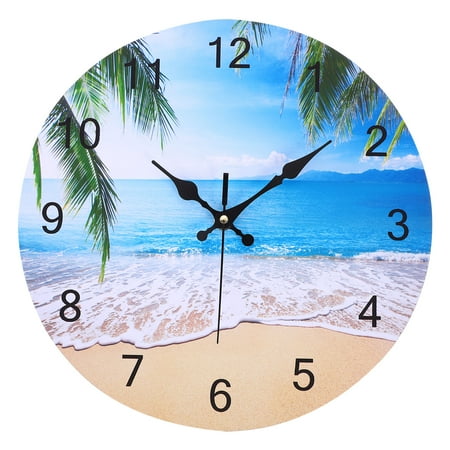 NUOLUX Wall Clock Beach Clock Mute Hanging Decorative Round Coastal Scenery Designed Watch Party Number Timer Dial Favors