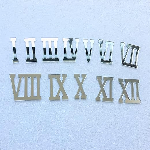 NUO RUI 12 Pcs Roman Mirrored Acrylic Numerals for a Wall Clock (Mirror Silver)