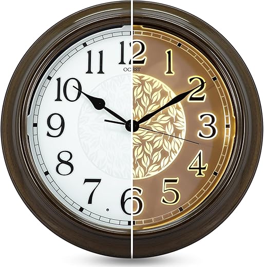 OCEST 15 Inch Illuminated Indoor Outdoor Clock Waterproof, Silent Metal Large Outdoor Clock Glow in The Dark, Battery Operated Wall Clock for Patio Garden Pool Living Room Office Decorative