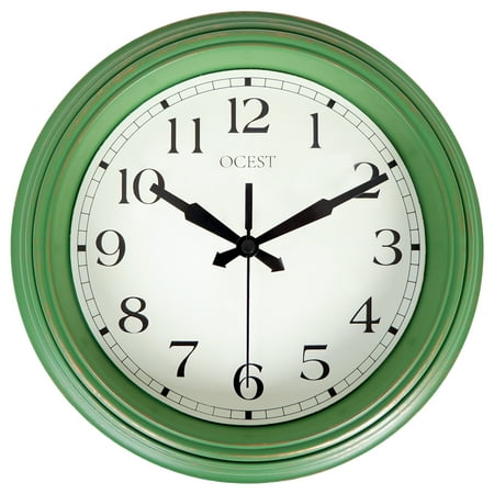 OCEST Retro Wall Clock 9 Inch Green Kitchen Wall Clock Round Silent Non Ticking Battery Operated Quality Quartz Clock for Home Office Classroom