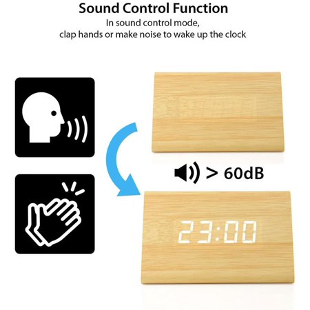 Oct17 Wooden Wood Clock, New Version Led Alarm Digital Desk Clock Adjustable Bright[1739]